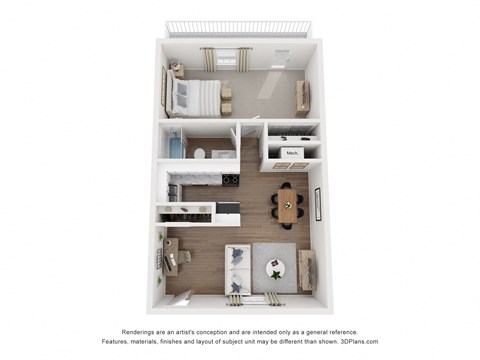 Floor plan for 1 bed, 1 bath, 675 sqft